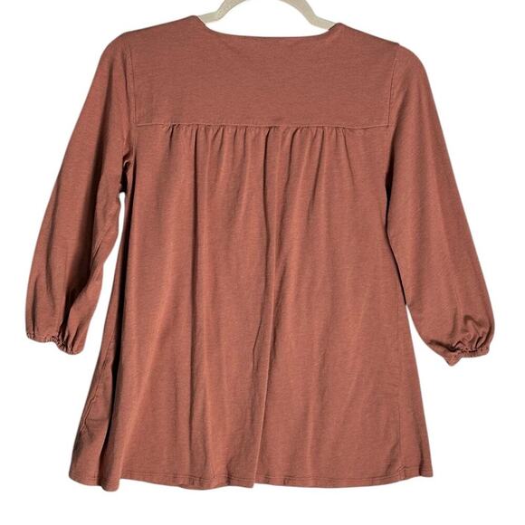 Garnet Hill Sz XS Folkloric Boho‎ Floral Embroidered Swing Top 3/4 Bishop Sleeve - Picture 2 of 10